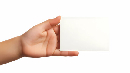 Obraz premium Boy's Hand with Blank Card: Child's hand showcasing a blank card against a white background. 