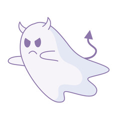 Angry cartoon devil ghost with horns and tail, Vector