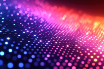 A vibrant, abstract background of glowing dots in purple and blue hues.