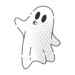 Retro cartoon ghost with halftone shading and surprised face, Vector