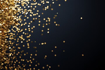 A luxurious black background adorned with scattered gold confetti, ideal for glamorous celebrations or festive events like New Year's, weddings, and anniversaries