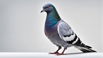 Obraz premium A close-up of a pigeon showcasing its vibrant plumage and distinctive features.