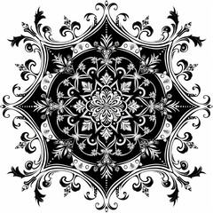 Black and White Mandala Pattern in Vector Style