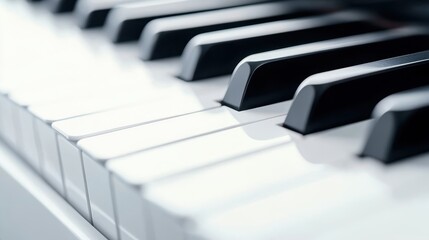 A close-up view of piano keys, showcasing the contrast between black and white, symbolizing music and artistry.