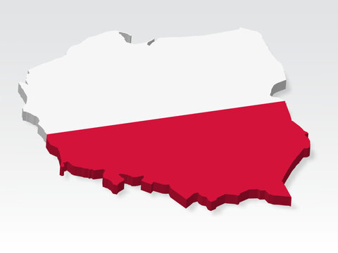 Fototapeta 3D  Poland map with flag. Three dimensional map of Poland with shadow. Flag of Poland on white background for your design, app, UI.  Stock vector. EPS10. 