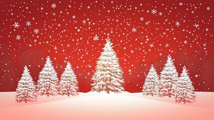 Obraz premium Christmas trees in the snow on a red background, vector illustration design.