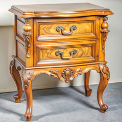 stylish vintage nightstand from the 19th century, antique furniture isolated on a white background