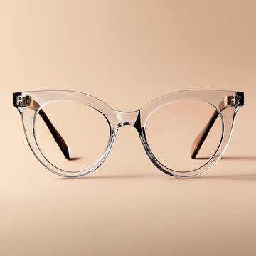 Stylish transparent cat-eye sunglasses on a neutral background