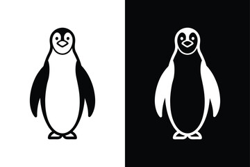 Penguin vector isolated icon illustration. Black penguin silhouette, line art icon, vector illustration on white background.