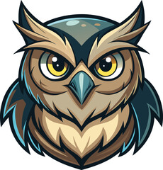 Obraz premium Cartoon Owl Head with Yellow Eyes