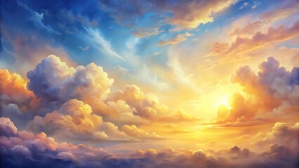 Obraz premium Watercolor painting of pastel sky at sunset