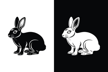 Black side silhouette of a rabbit vector icon isolated on white background.	