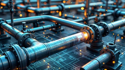 3D Industrial Piping with Futuristic Data Overlays