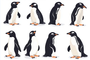 Obraz premium Penguin Collection 1 cute on a White background, vector illustration. 