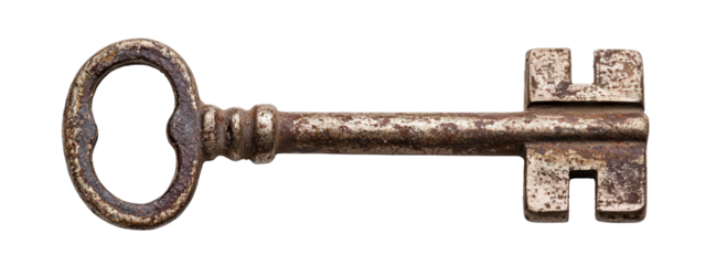 Vintage ornate key, isolated on transparent cutout background