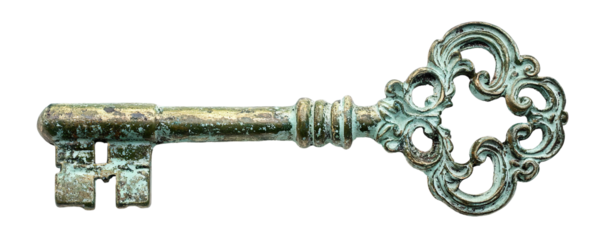 Vintage ornate key, isolated on transparent cutout background