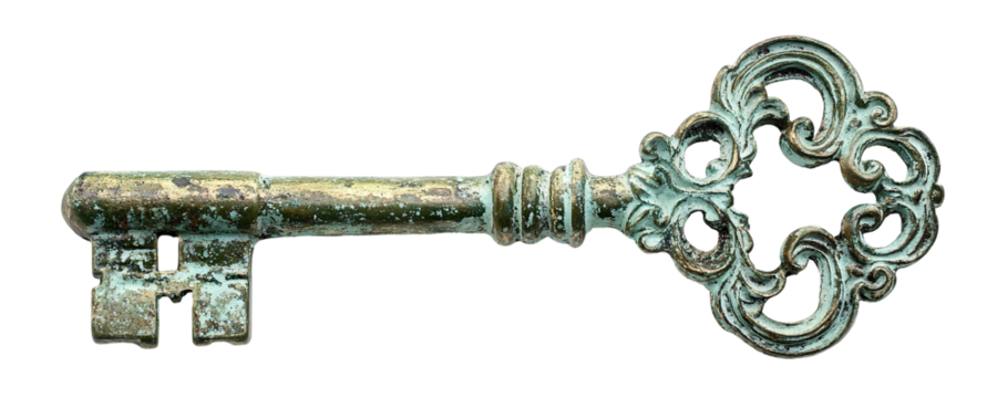 Vintage ornate key, isolated on transparent cutout background