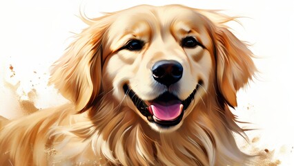 Fototapeta premium A cheerful golden retriever with a bright smile, depicted in a vibrant, artistic style.