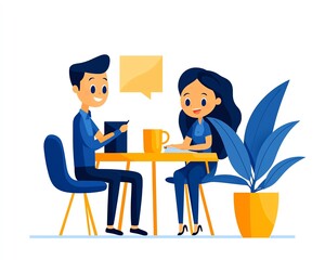 Two people having a conversation at a table.