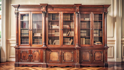 stylish vintage 19th century bookcase, antique furniture isolated on white background