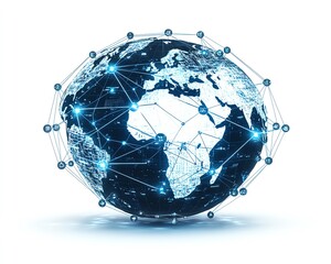 Digital globe with connected network lines.