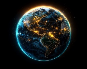 Obraz premium Global network connection with glowing lines on Earth.