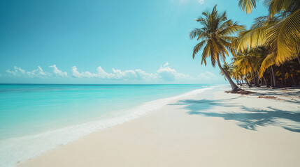 Fototapeta premium Tropical Paradise Beach with White Sand and Palm Tree