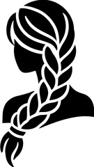 Silhouette of woman with braided hair, hairstyle and beauty icon, fashion illustration
