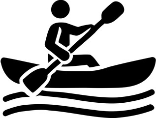 Silhouette of person kayaking on water, outdoor adventure and water sports icon
