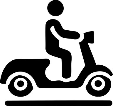 Silhouette of person riding a scooter, transportation and urban mobility icon
