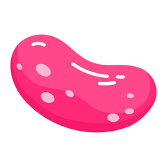 Jelly bean. Fruity chewy jelly candy. Tasty gelatin snack. Vector illustration in cartoon style. Isolated white background.