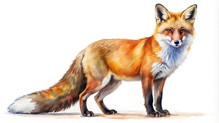 Obraz premium Watercolor painting of red fox on white background