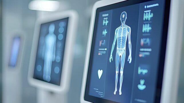 Smart health kiosks featuring AI diagnostics and bright screens offer interactive experiences for monitoring personal wellness.