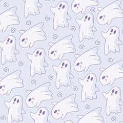 Cute ghost pattern with kissing ghosts and swirls, Vector