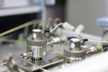 chromatography flame ionization detector. Sensor gas chromatograph. Laboratory chemical equipment. Industrial background. Analytical laboratory.