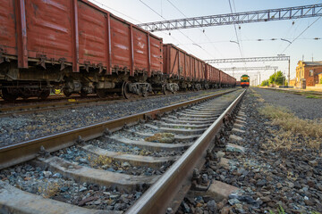 Obraz premium Old red train car, freight train