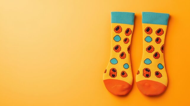 Close-up of novelty socks with pizza pattern, fun and quirky National Sock Day - Powered by Adobe