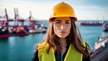 funcionária na doca, tema logística, transporte marítimo 