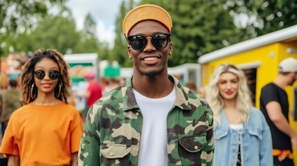 Stylish Diverse Group Enjoying Outdoor Festival in Vibrant Urban Setting