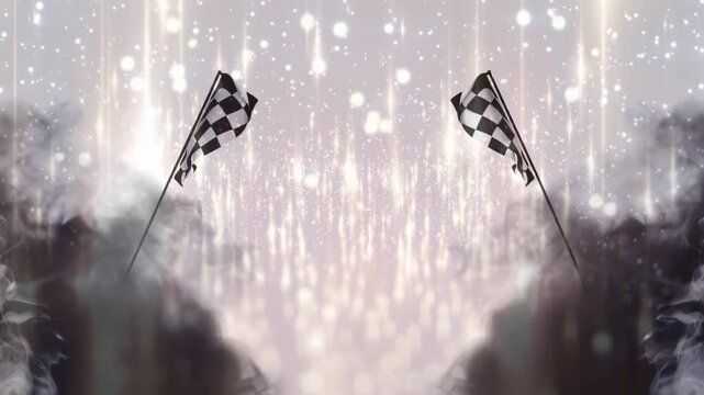 Dynamic Racing Flags and Smoke on Dark Background Isolated