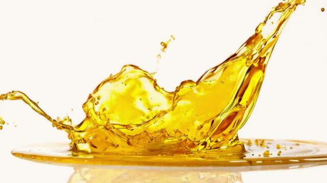 Cooking oil splash with oil drop isolated on white background. Copy space image, Isolated white background with cooking oil and air bubble splash