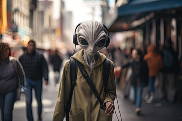 An urban extraterrestrial walking on the street