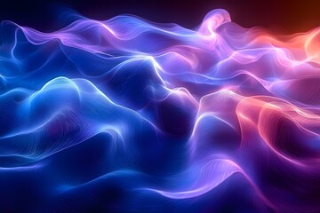 Fototapeta premium An abstract representation of flowing waves in shades of blue, pink, and purple, creating a mesmerizing and vibrant atmosphere that evokes a sense of motion.