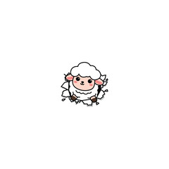 Cute sheep break through the paper cartoon, vector illustration