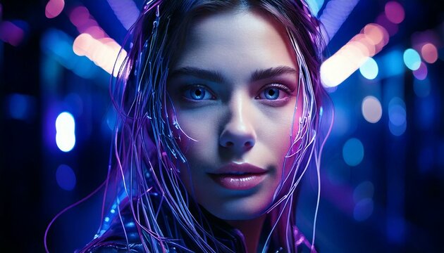 assistente virtual feminino com fibra &oacute;tica no cyber espa&ccedil;o - Generated image