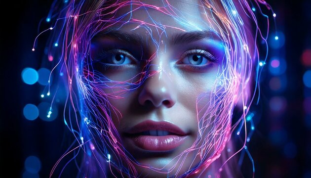 assistente virtual feminino com fibra &oacute;tica no cyber espa&ccedil;o - Generated image