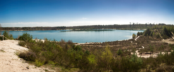 Panoramic view of cristal blue lake, 't Nije Hemelrijk, Drenthe, The Netherlands