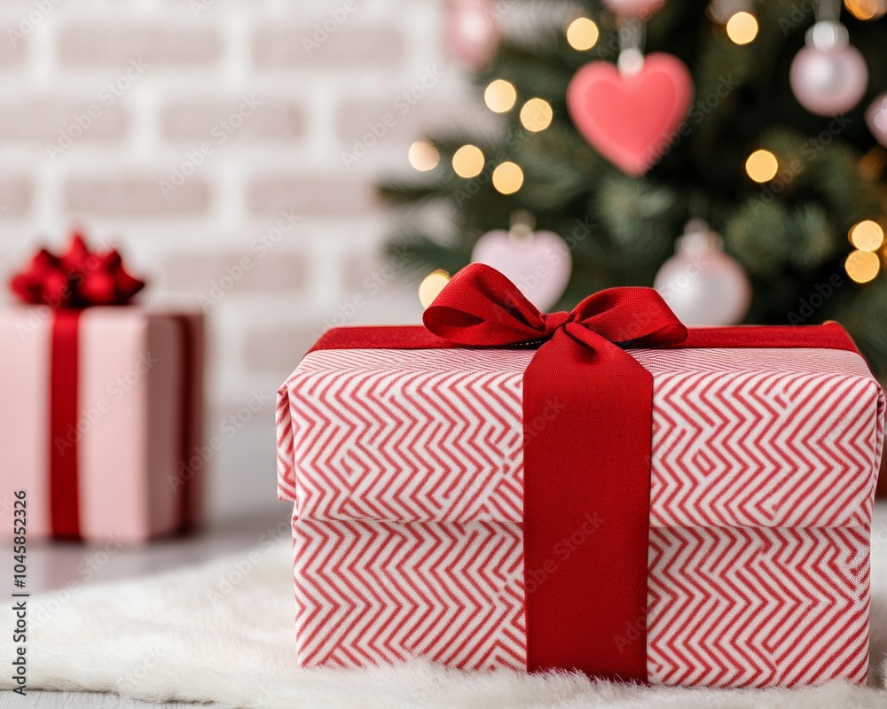 Poster A beautifully wrapped gift box near a decorated Christmas tree.