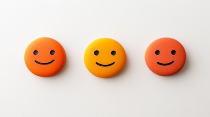 Three smiley faces in orange, yellow, and red colors on a white background.