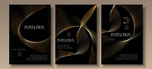 Golden Luxury invitation card background. Premium geometric shape, gold line gradient on dark. elegant design for gala card, grand opening, party invitation, layout, templates.